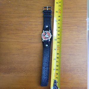 Disney Mickey Mouse watch red face black sparkle  band tested